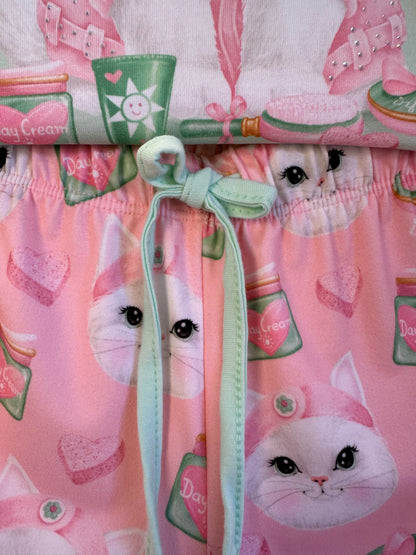 Pijama Infantil Blusa Gatinha Skin Care e Shorts Gatinha Rosa - Infanti