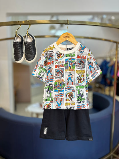 Conjunto Infantil T-Shirt e Bermuda Marvel Heroes