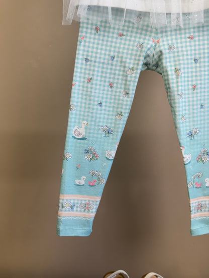 Conjunto Infantil Blusa Mangas Tule e Calça Azul Quadriculada - Petit Cherie
