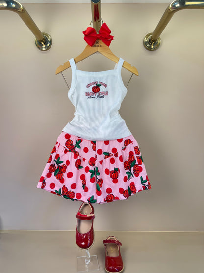 Conjunto Infantil Regata e Shorts Estampa Cherry Floral Off White - Momi