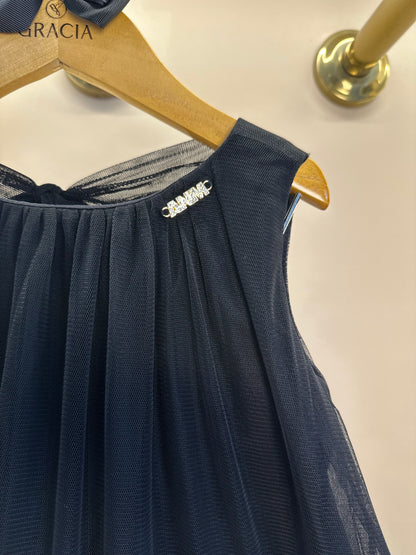 Vestido Infantil Tule Babado Bordado Barra Preto - Animê
