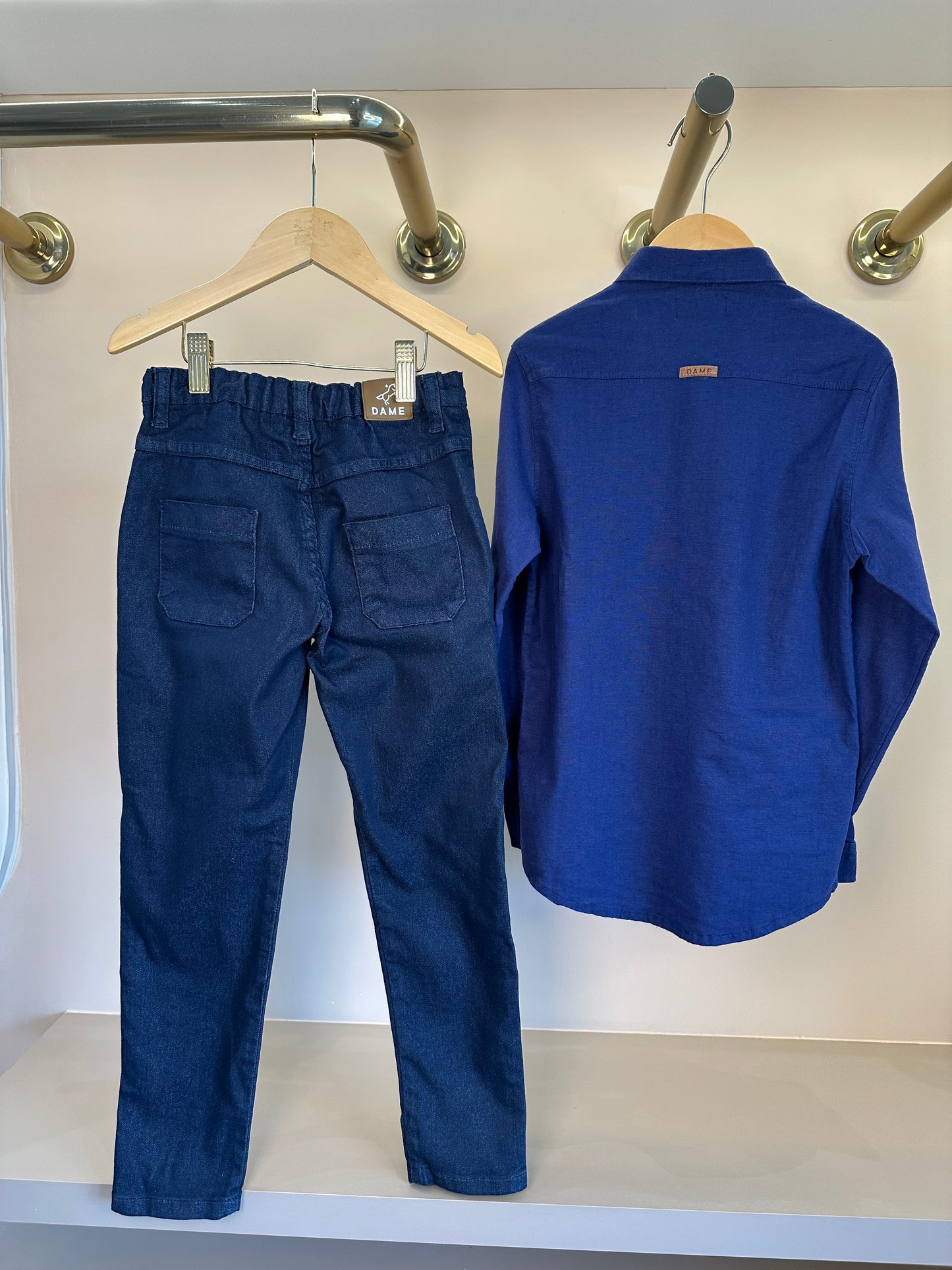 Conjunto Infantil Camisa de linho marinho e Calça social skinny de sarja - Dame