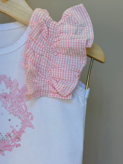 Conjunto Bebê Blusa com Strass e Calça Wide Leg Listrada Rosa- Um Mais Um