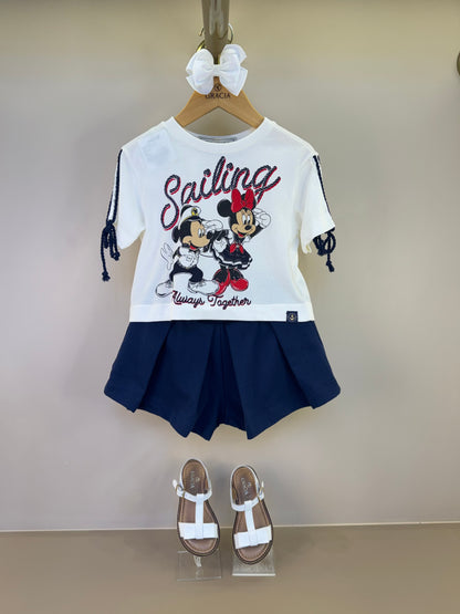 Conjunto Infantil Blusa Minnie Sailing e Shorts com Pregas Essentials - Animê