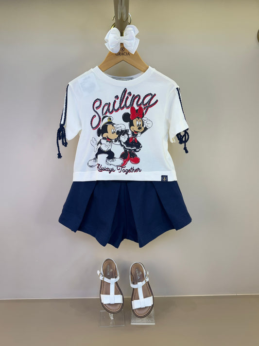 Conjunto Infantil Blusa Minnie Sailing e Shorts com Pregas Essentials - Animê