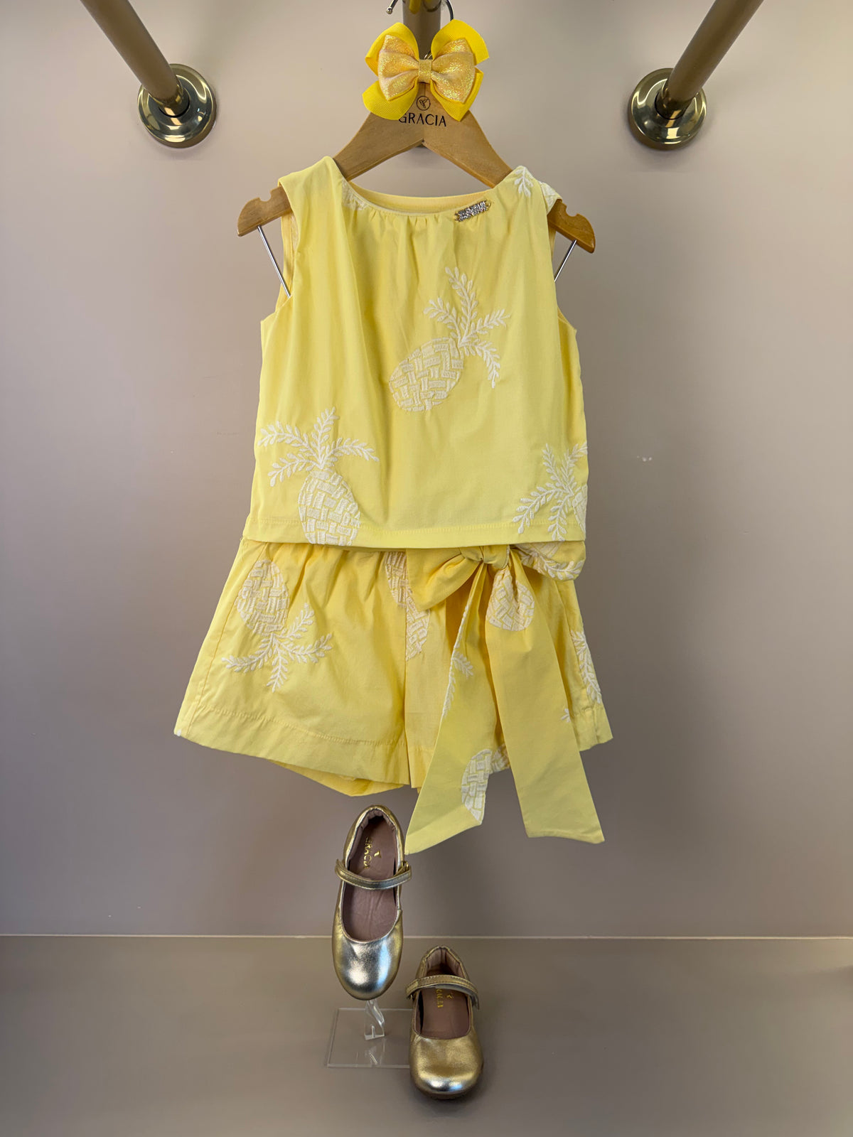 Conjunto Infantil Blusa e Shorts Laço Maxxi Amarelo - Animê