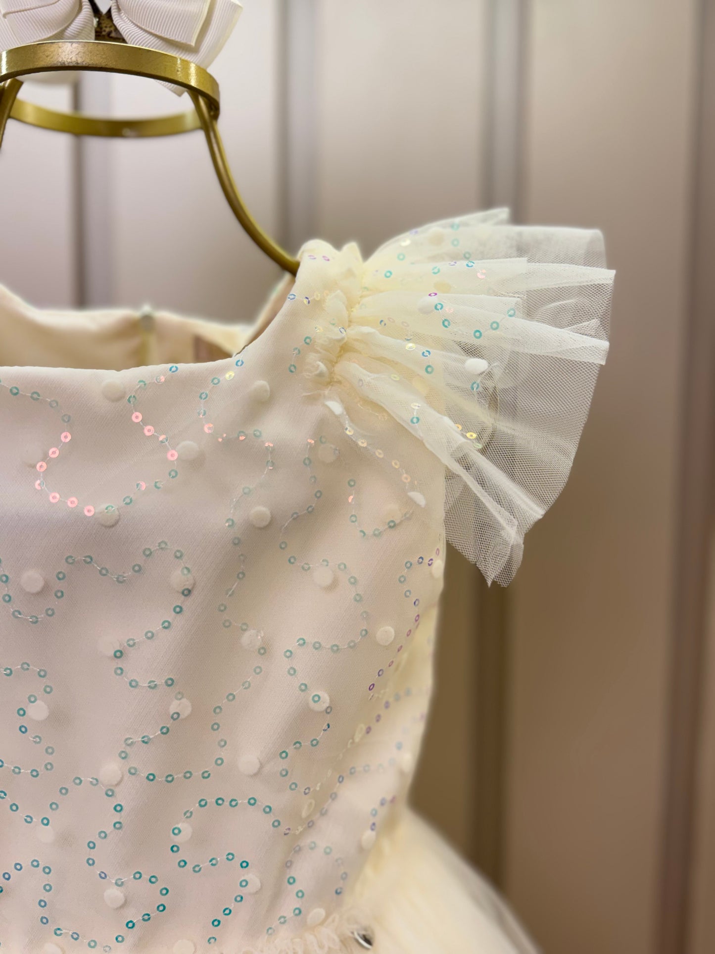 Vestido Infantil Festa Tule Bordado Flocado Busto Amarelo - Petit Cherie