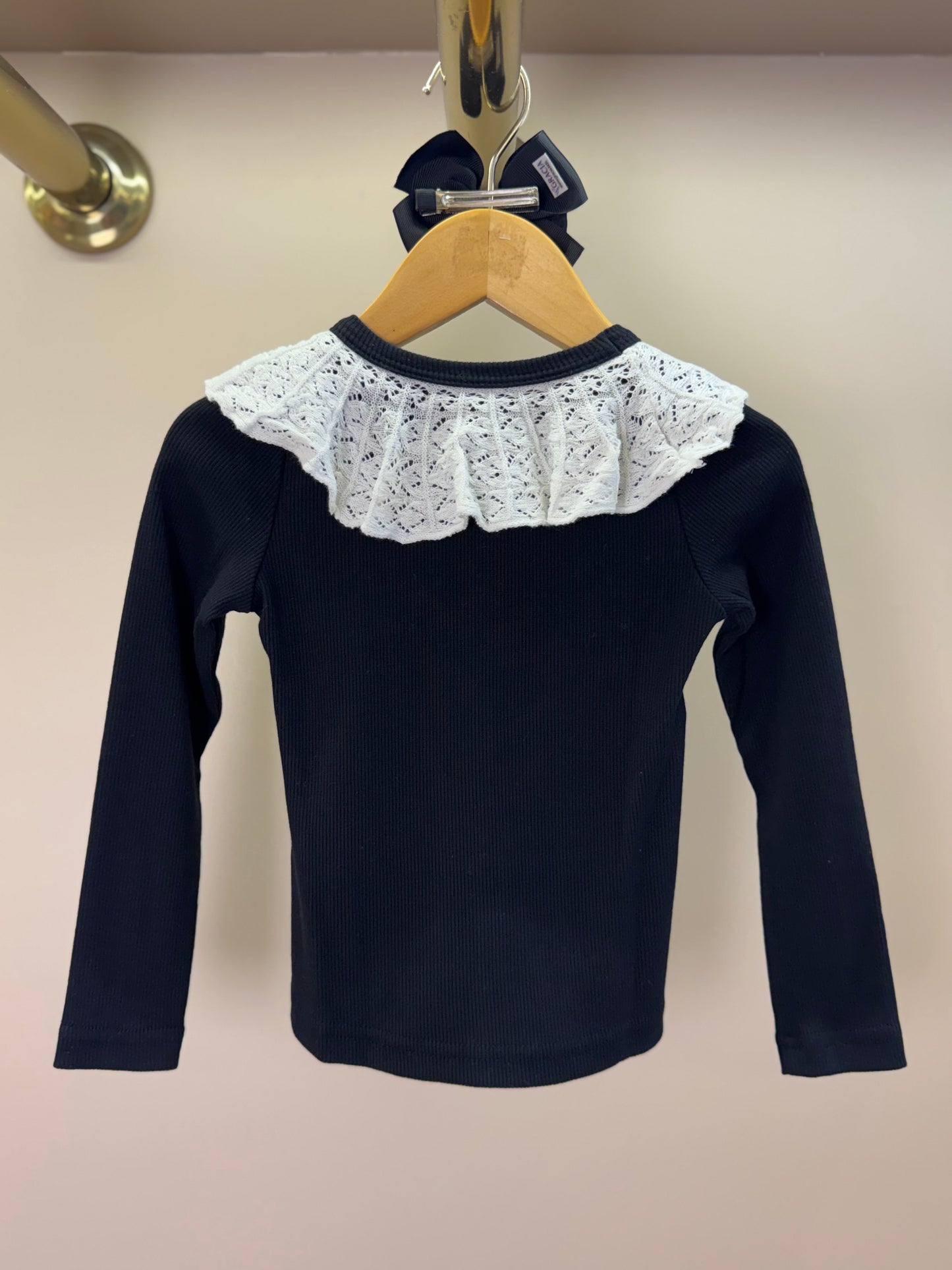 Blusa Algodão Tricot ML Jabô Botões Preta - Pituchinhus