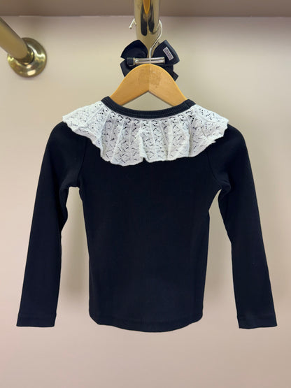 Blusa Algodão Tricot ML Jabô Botões Preta - Pituchinhus