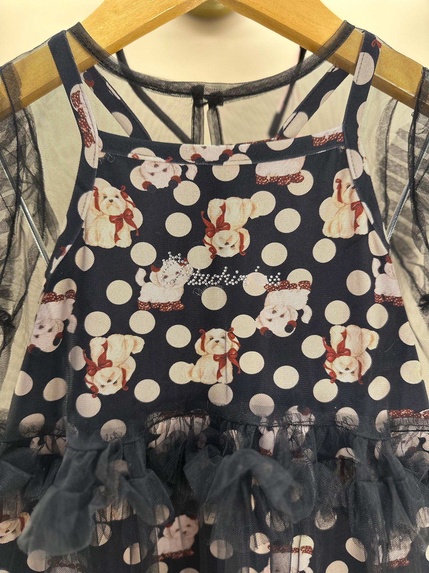 Vestido Infantil Tule Babados Poá Cachorrinhos - Pituchinhus