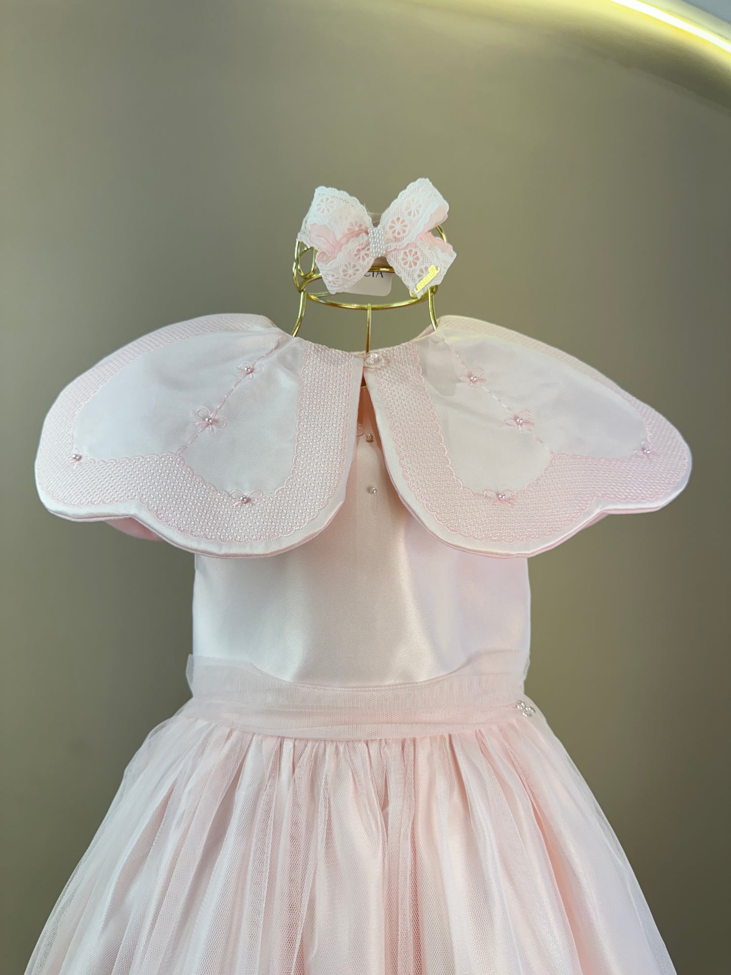 Vestido Infantil Festa Pelerine Bordada Rosa - Petit Cherie