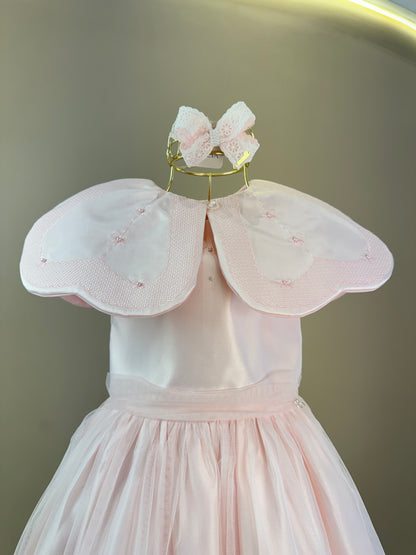 Vestido Infantil Festa Pelerine Bordada Rosa - Petit Cherie