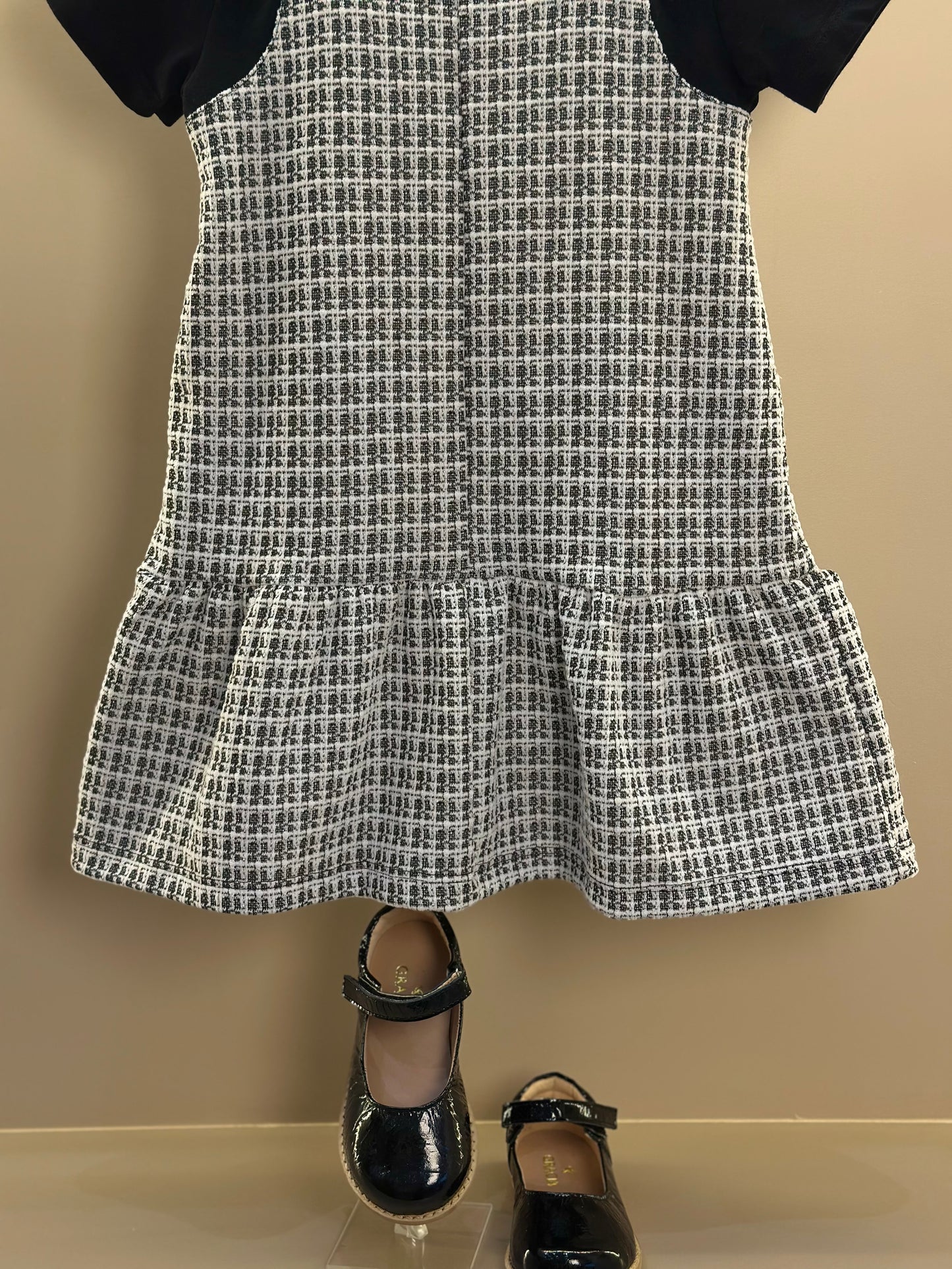 Vestido Infantil MC Sobreposição Tweed Xadrez Preto - Momi