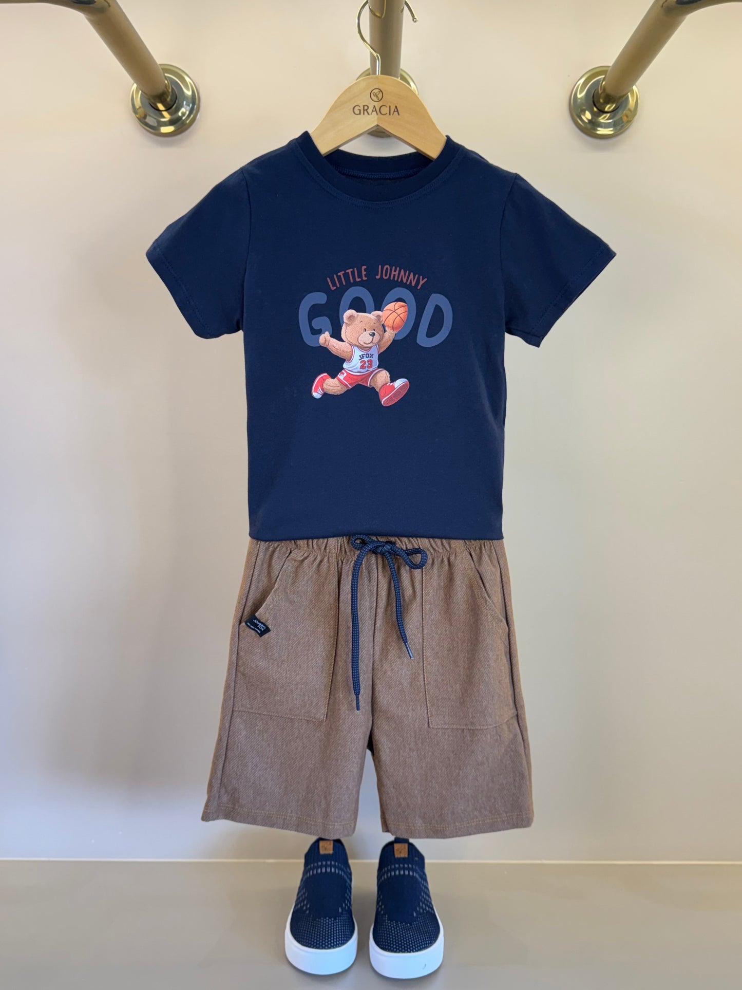 Conjunto Infantil Camiseta Algodão Ursinho e Bermuda Cotton Jeans - Little Johnny