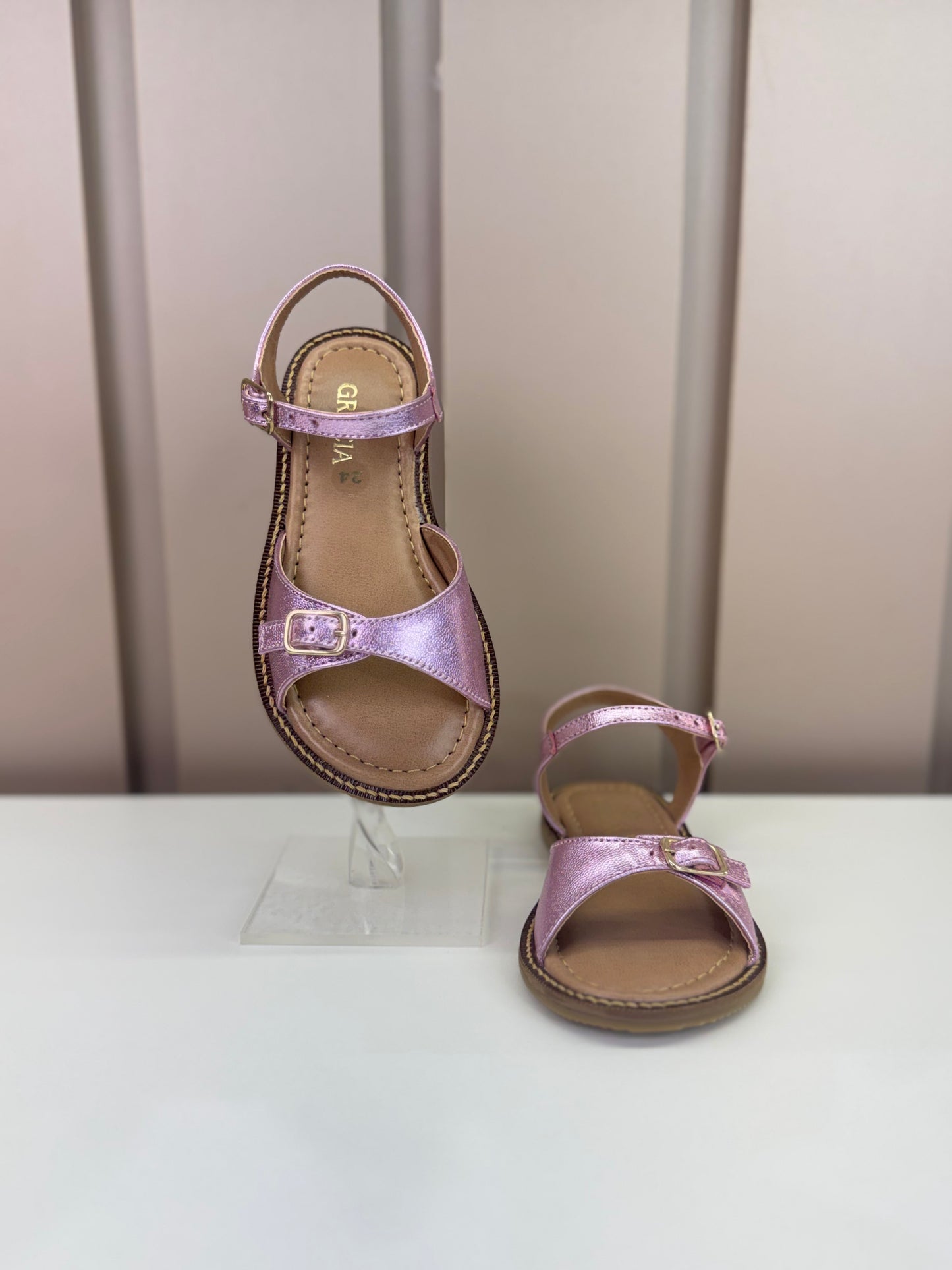 Sandália Infantil Mel Rosa Metalizado - Gracia