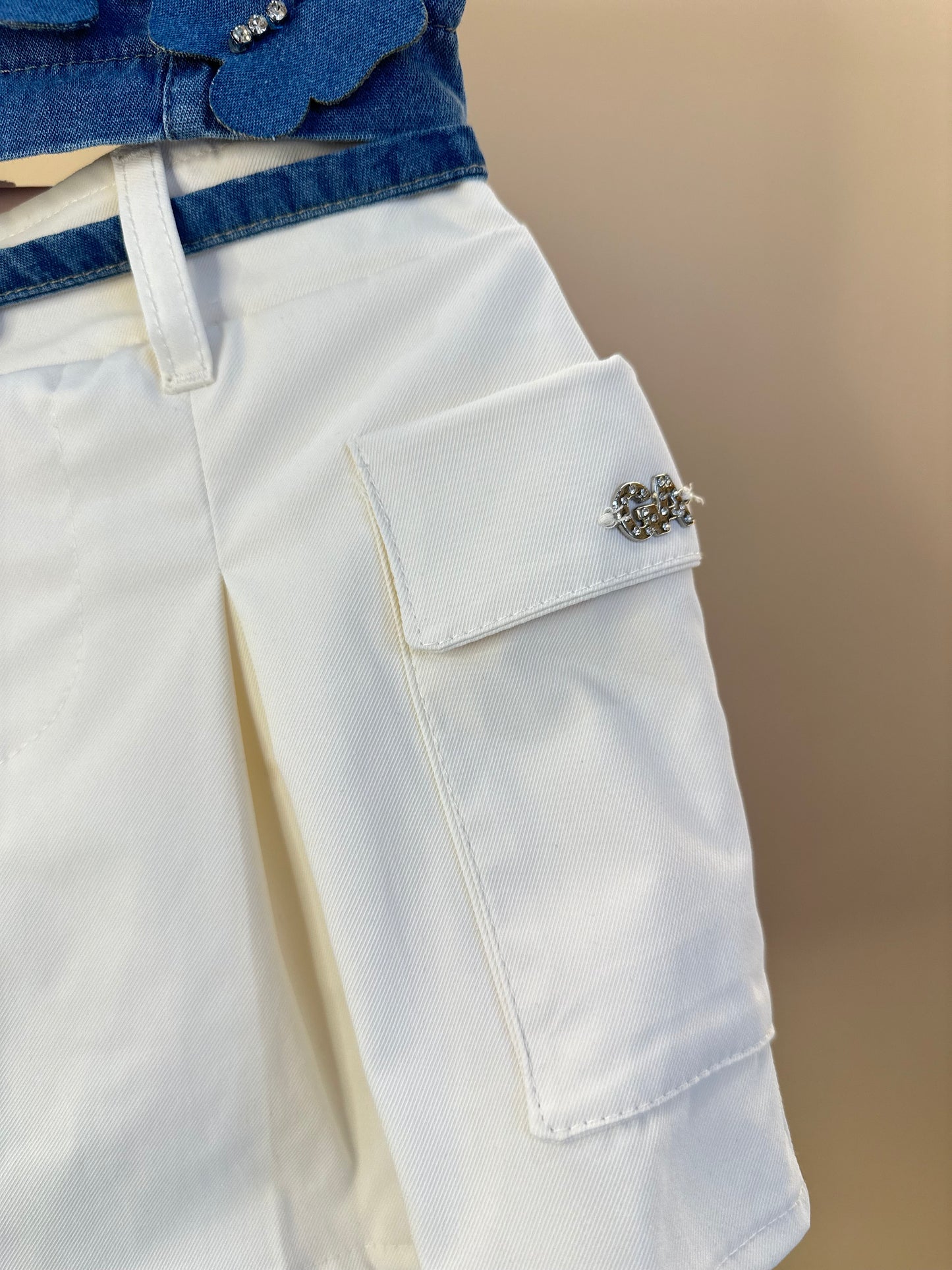 Conjunto Infantil Cropped Jeans Borboletas e Short-saia Cargo - Gabriela Aquarela