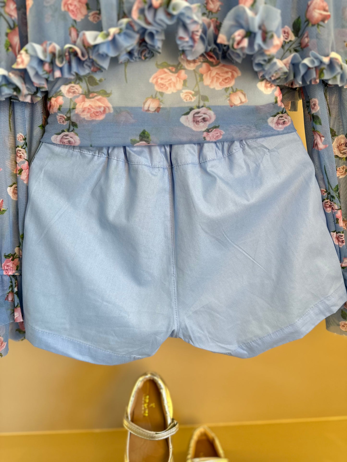 Conjunto Infantil Blusa Capa Floral Azul e Shorts Alfaiataria Azul - Luluzinha