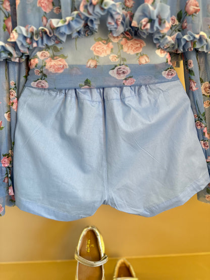 Conjunto Infantil Blusa Capa Floral Azul e Shorts Alfaiataria Azul - Luluzinha