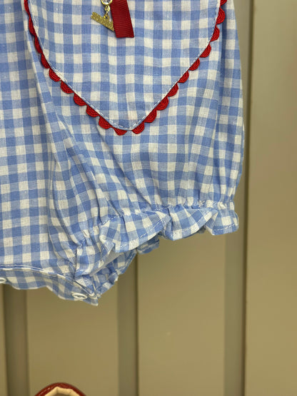 Pimpão Bebê Luxo Gola Bordada Renda Xadrez Azul - Roana