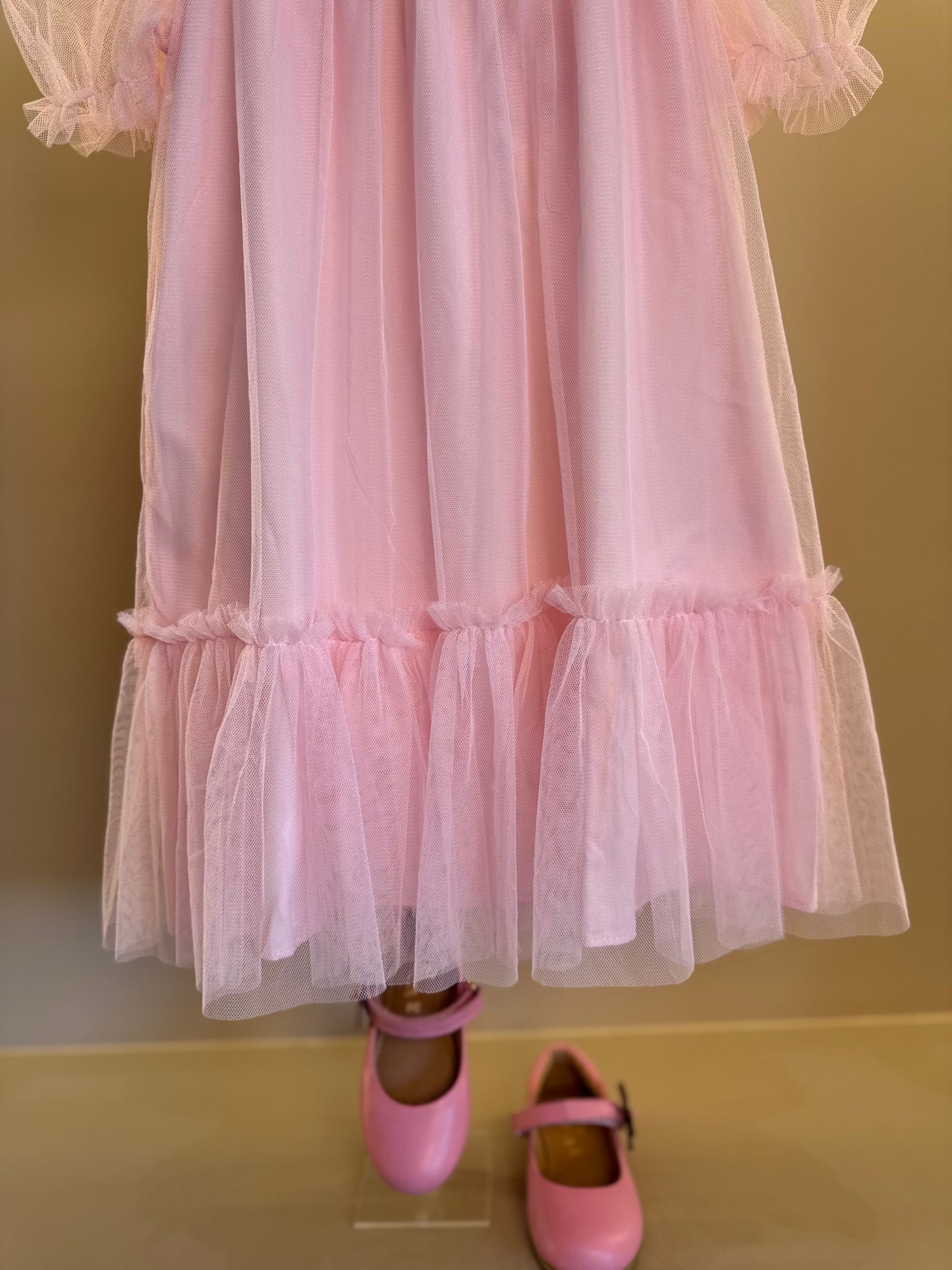 Vestido Infantil Trapézio Busto Bordado Corações Rosa - Mon Sucré
