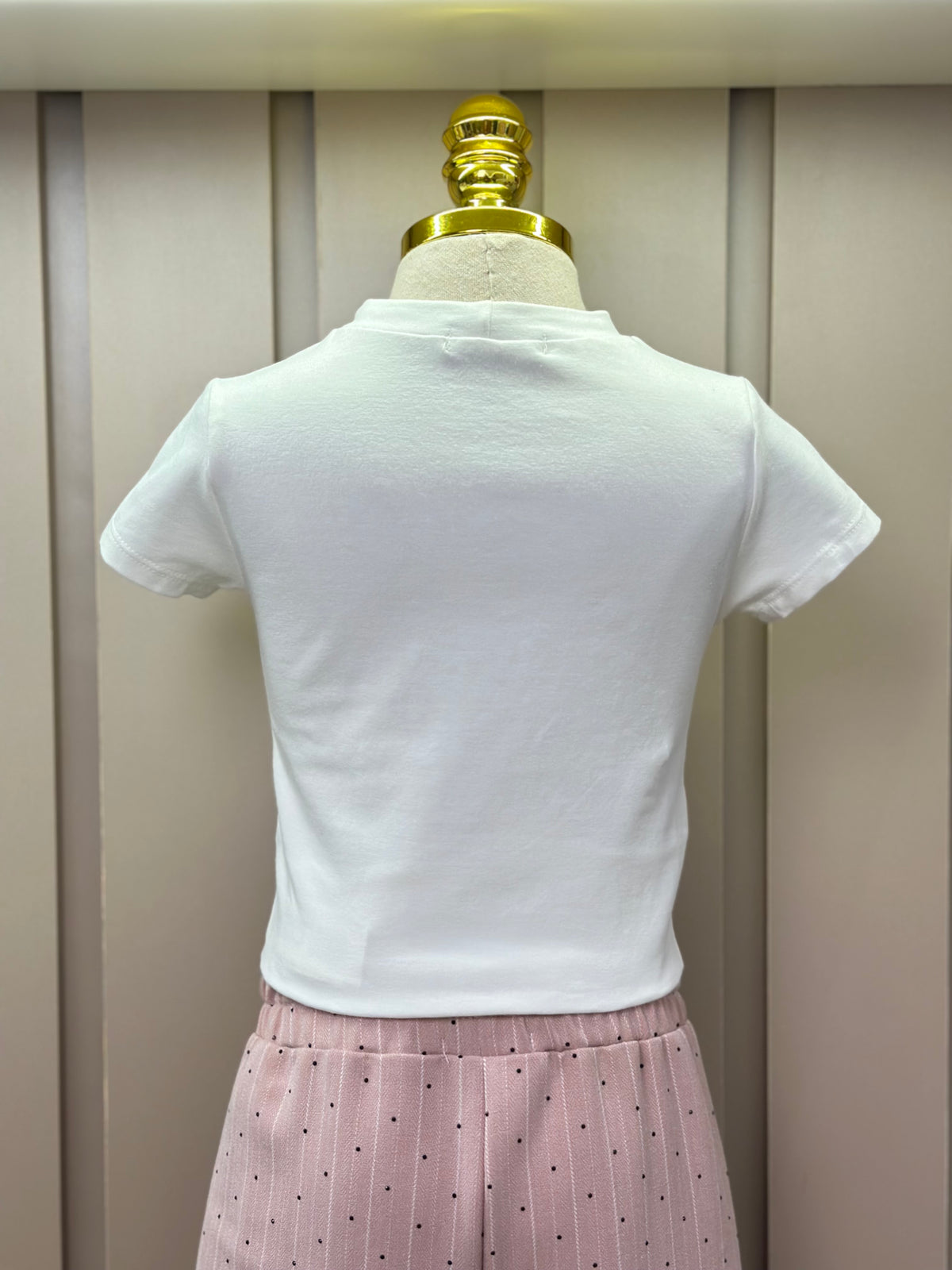Conjunto Infantil Trio Blusa Lacinho, Casaqueto e Calça Alfaiataria Listrada Strass Rosé - Petit Cherie