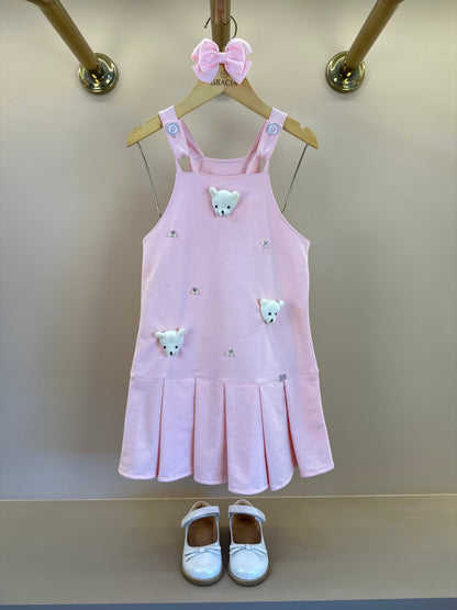 Salopete Infantil Rosa Ursinhos Com Blusa Golinha MC Off White - Gabriela Aquarela