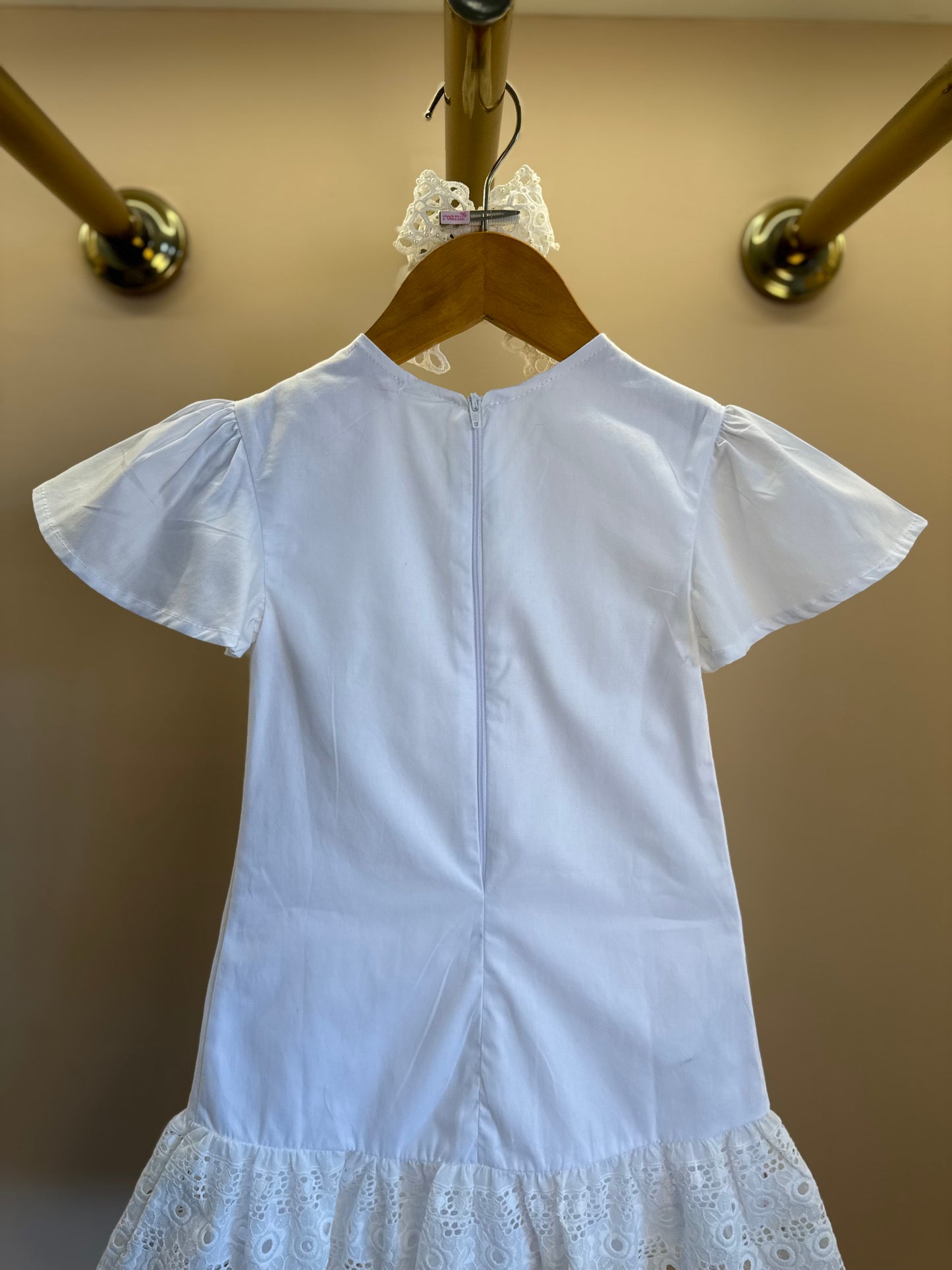 Vestido Infantil Algodão Laço Bordado Manual Babado Barrado Laise Branco - Luluzinha