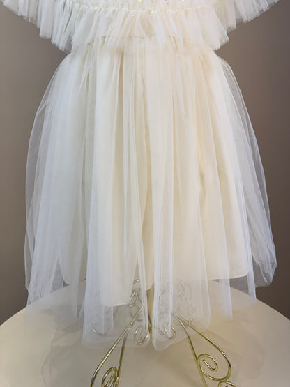 Vestido Infantil Festa com Capa Tule Bordado Creme - Petit Cherie