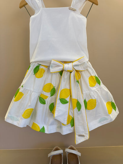 Conjunto Infantil Blusa Off e Saia Limões Soleil - Animê