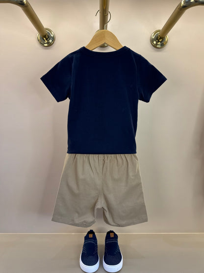 Conjunto Infantil Camiseta Algodão Marinho e Bermuda Sarja Girassol Marinho - Little Johnny
