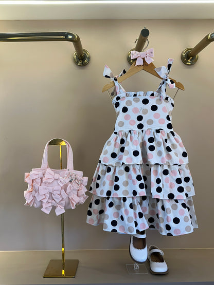 Vestido Infantil Algodão Com Babados e Poá Colorido