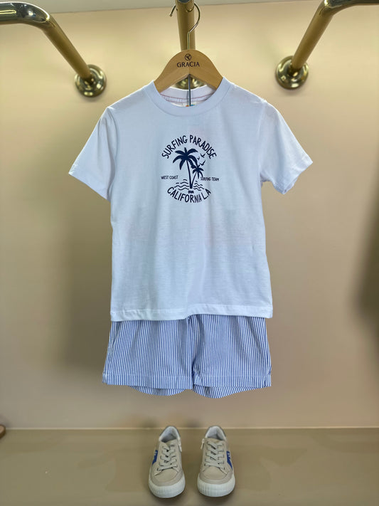 Conjunto Infantil Camiseta Algodão Big Wave e Shorts Azul - Beabá