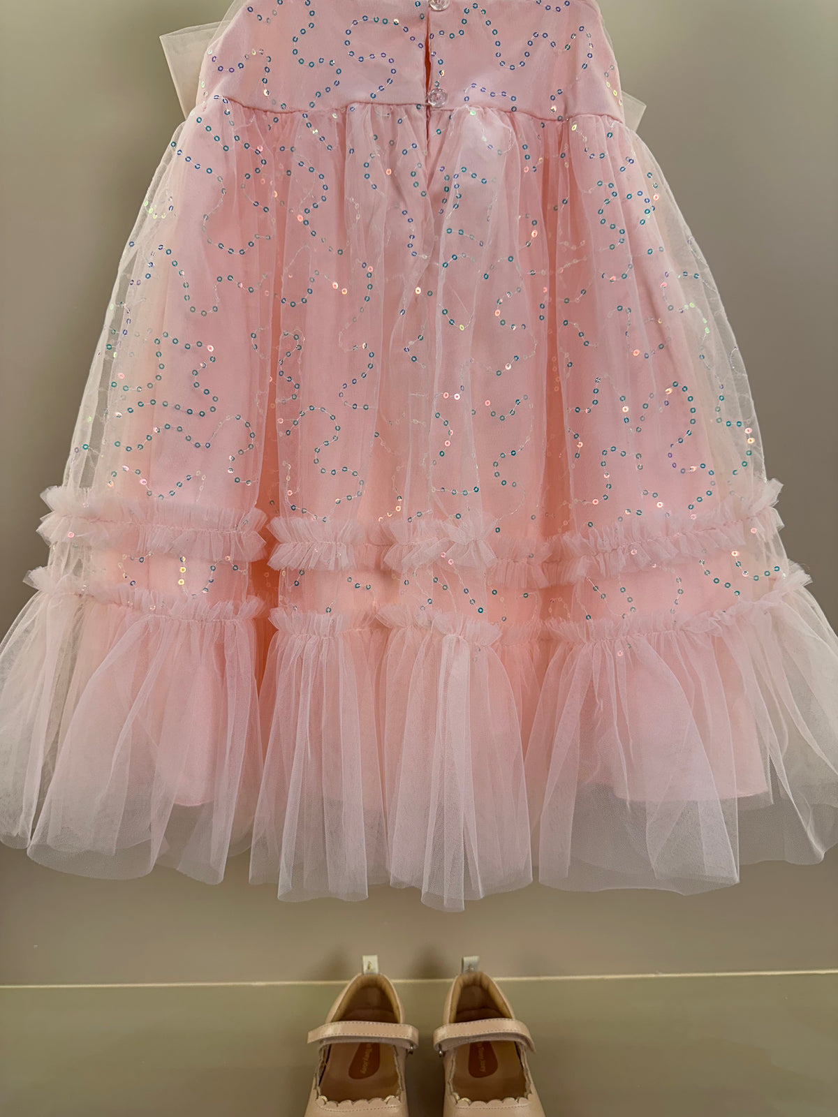 Vestido Infantil Tule Bordado Paêtes Laço Maxxi Rosa - Petit Cherie
