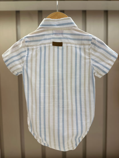 Camisa-body Bebê Listras Azul/Amarelo - Dame