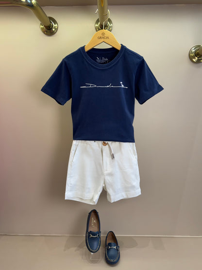 Camiseta Infantil Marinho Estampada Costas - Dudes