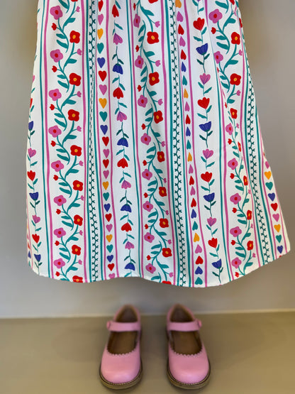 Vestido Infantil Trapézio Tricoline Flores e Corações - Mon Sucre