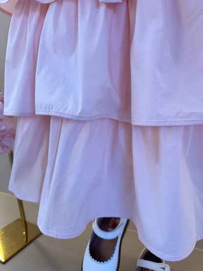 Vestido Infantil Tricoline Babados Laço - Pituchinhus