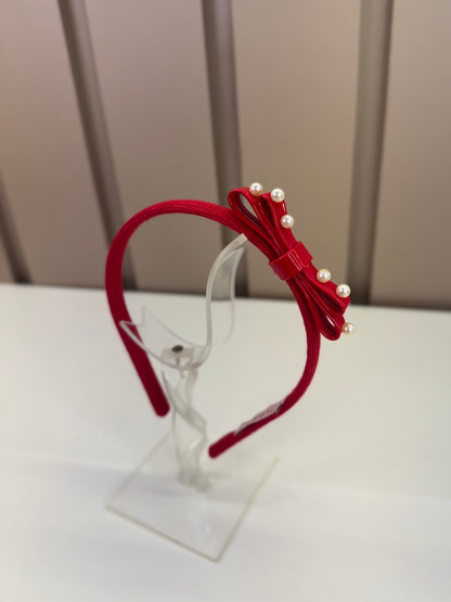 Arquinho Infantil Laço Pérolas Vermelho - Pituchinhus