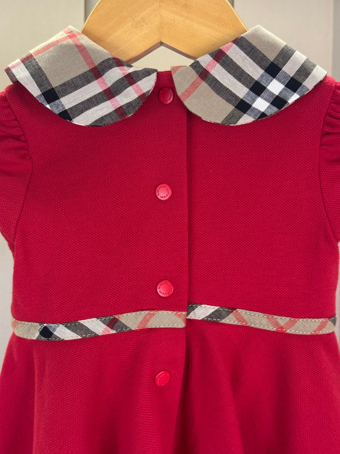 Vestido Bebê Piquet Gola Xadrez Vermelho - Um Mais Um