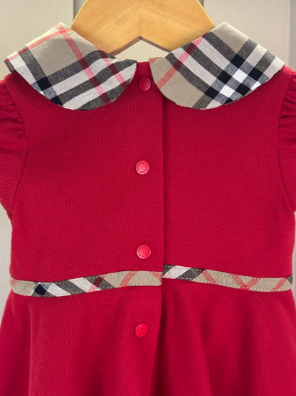 Vestido Bebê Piquet Gola Xadrez Vermelho - Um Mais Um