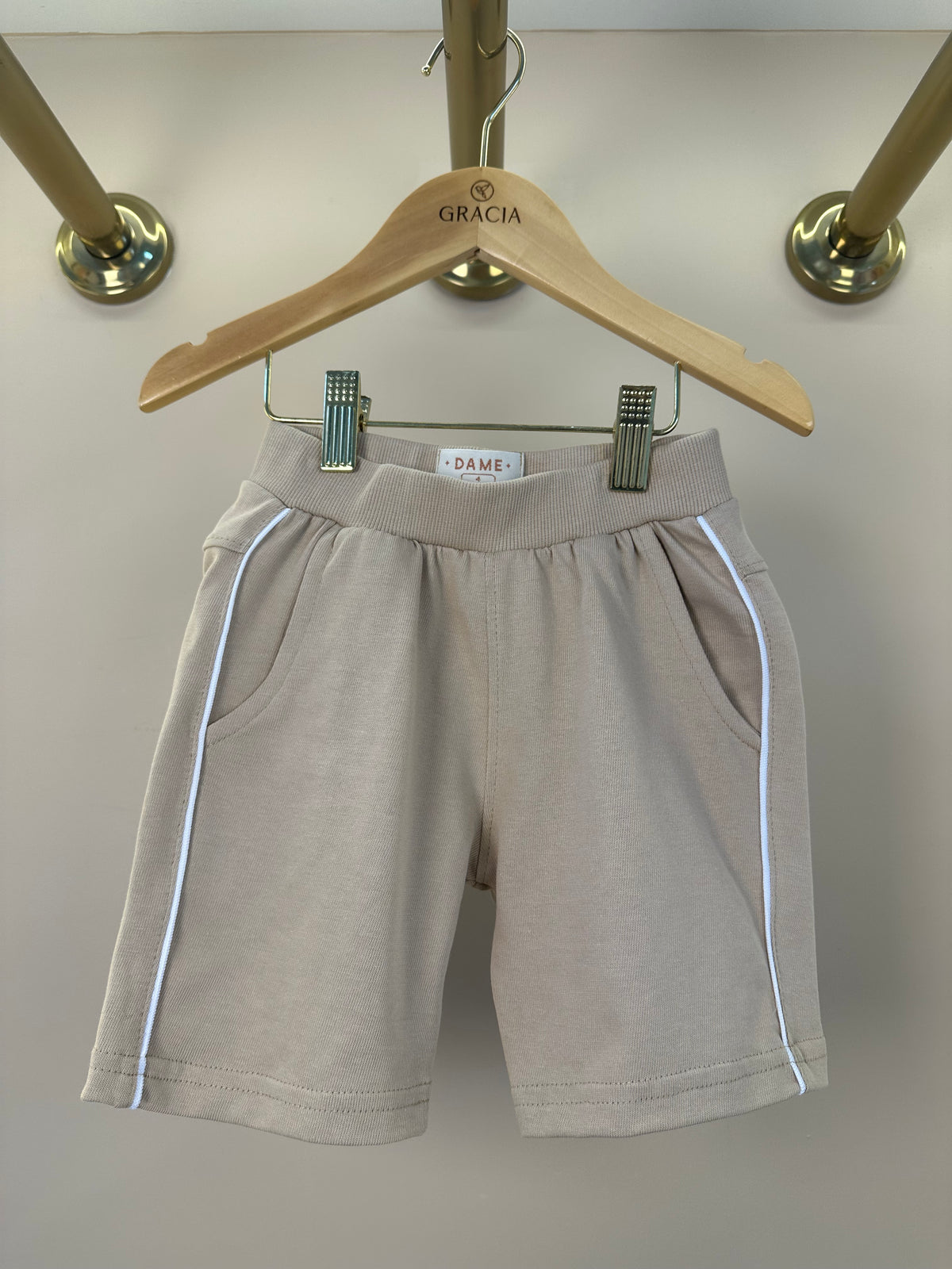 Conjunto Infantil Camiseta Teddy Bananas e Bermuda Bege - Dame