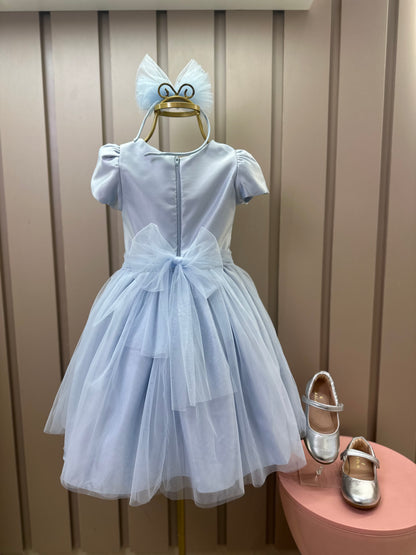 Vestido Infantil Festa Pelerine Bordada Azul - Petit Cherie