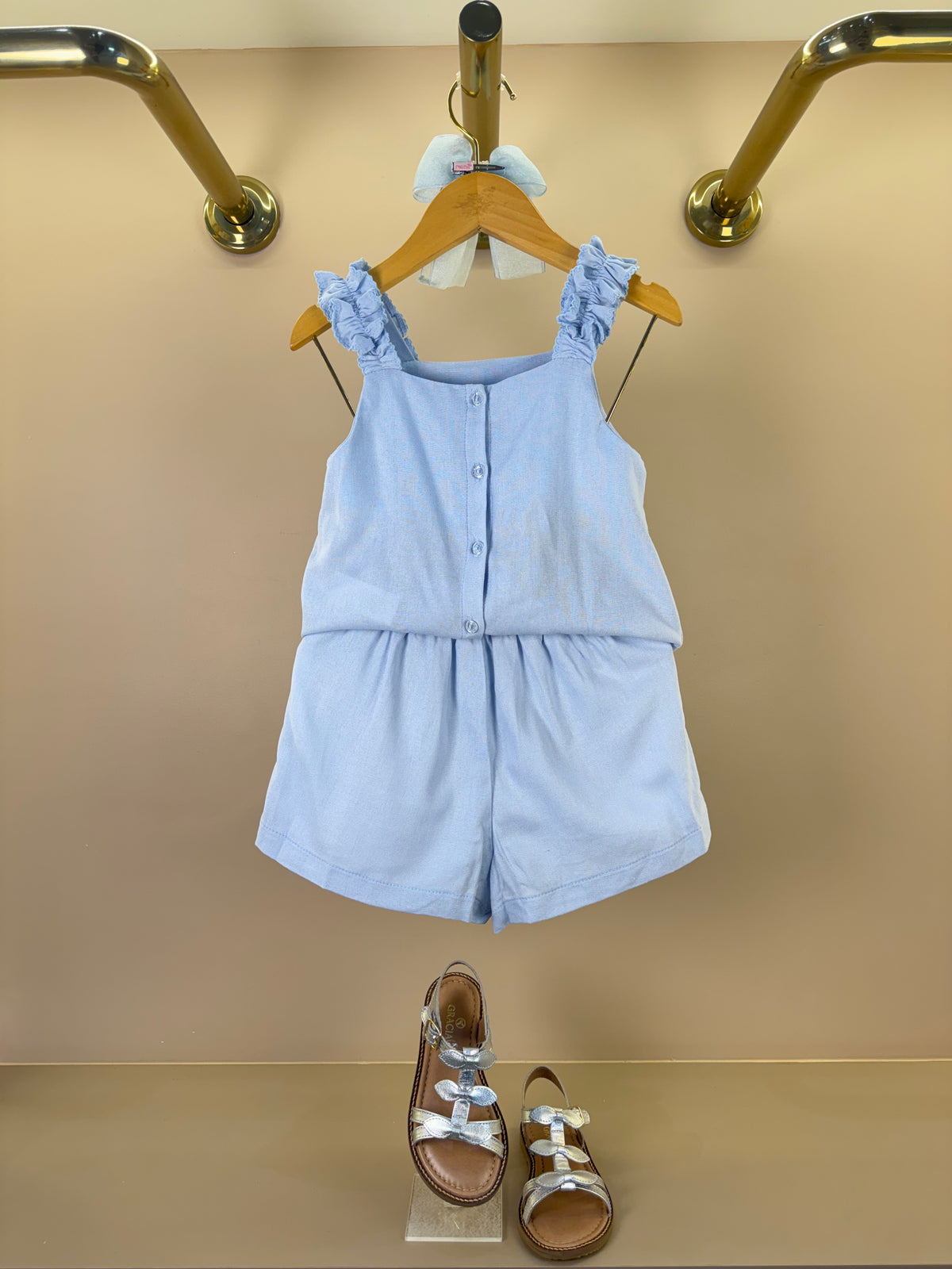 Conjunto Infantil Blusa Linho Bordada Flores e Shorts Bordado Flores - Petit Cherie