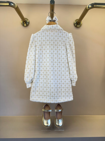 Vestido Infantil Tricot Off White Botões Frontais - Luluzinha