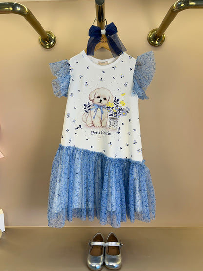 Vestido Infantil Cachorrinho Tule Etampado - Petit Cherie