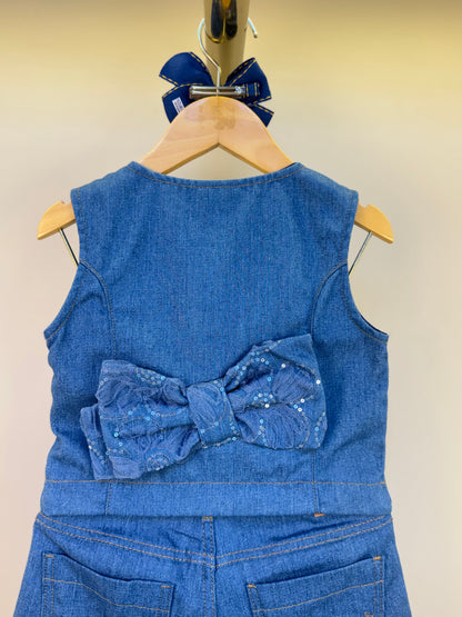 Conjunto Infantil Colete e Shorts Jeans Bordada Tule Flores - Animê