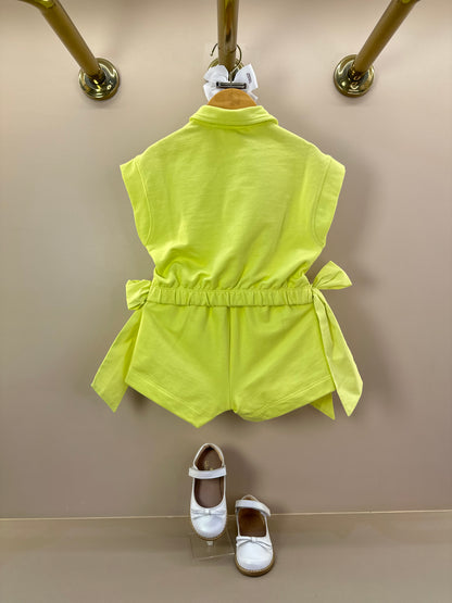 Conjunto Infantil Blusa Laços Laterais e Saia-shorts Pregas Verde Melão - Animê