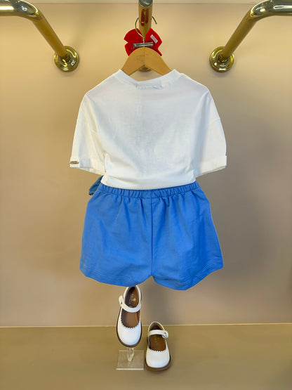 Conjunto Infantil Blusa Infantil Minnie Estampa de Tomate e Saia Shorts Infantil Laço Bordado de Tomate - Animê