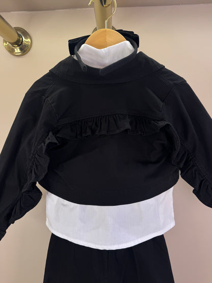 Conjunto Infantil Trio Bordado Camisa Mini Laço Veludo, Jaqueta Babadinho e Calça Reta - Pituchinhus