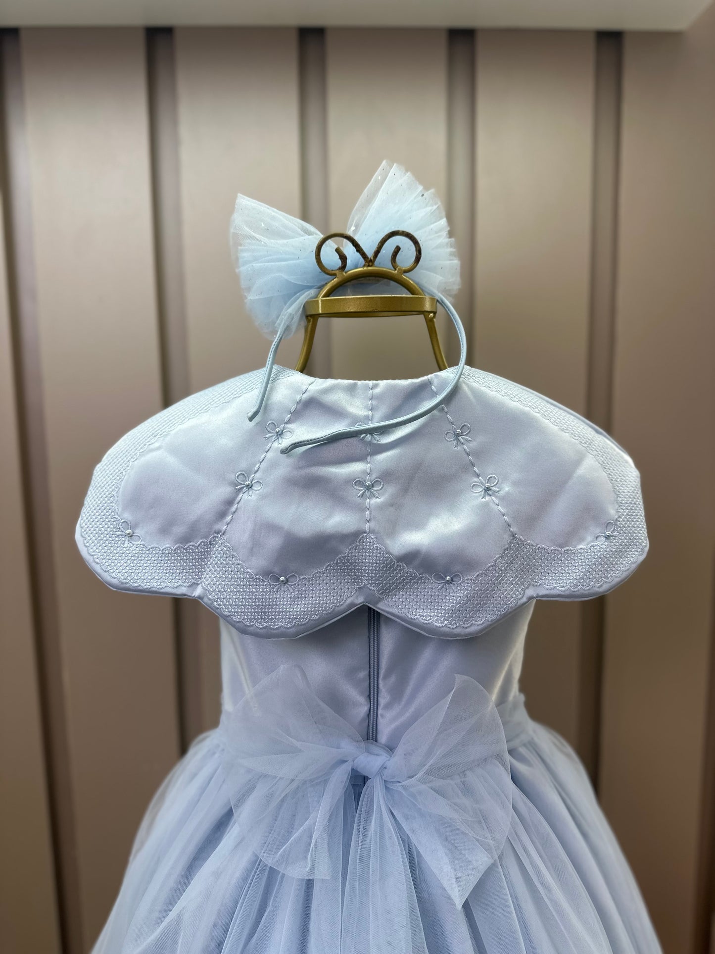 Vestido Infantil Festa Pelerine Bordada Azul - Petit Cherie